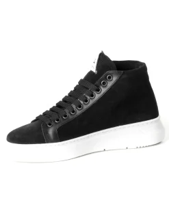 Scarpe Uomo Sneakers Alte Casual Sportive Ecopelle Camoscio Nero GIOSAL-S1243A
