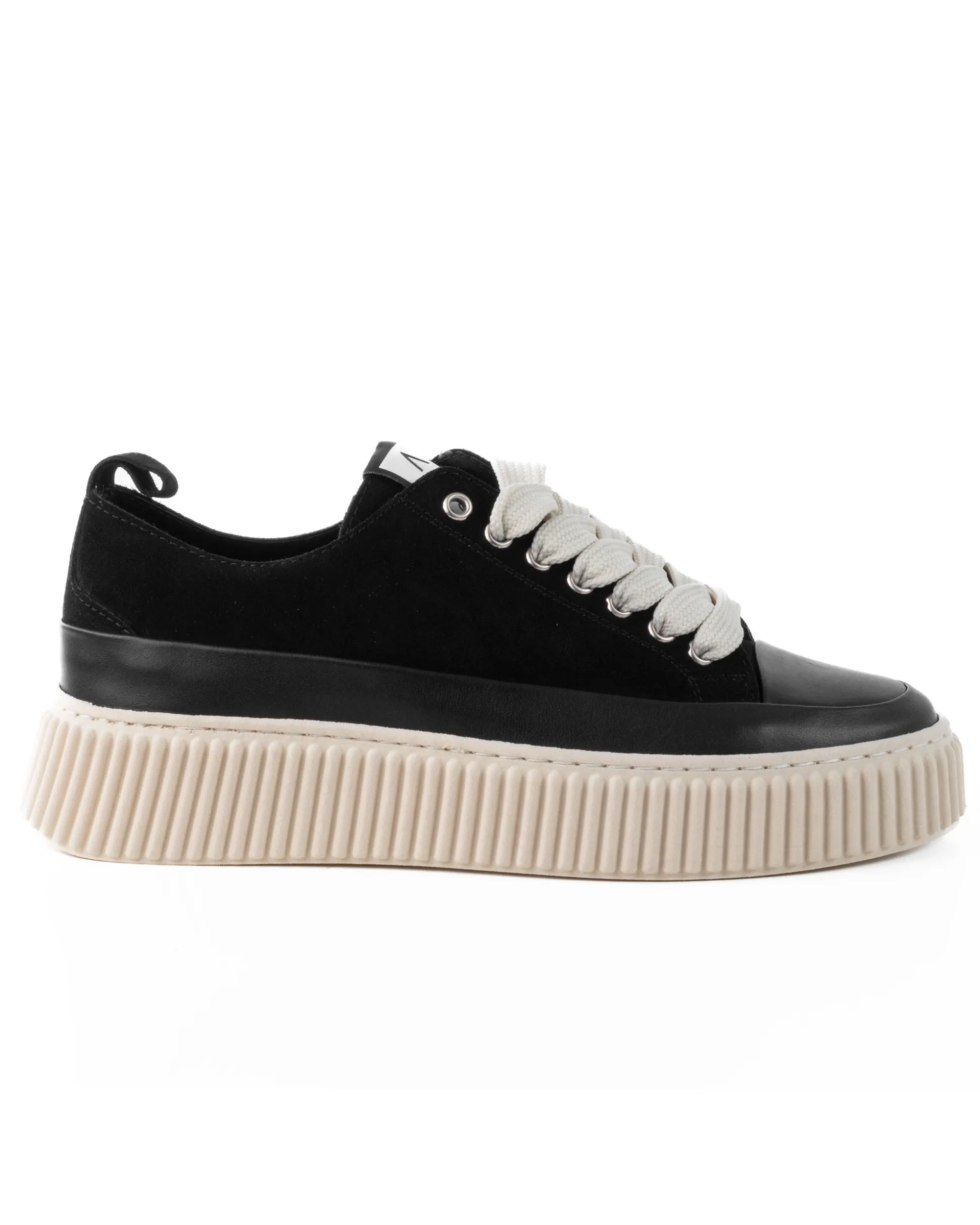 Scarpe Uomo Sneakers Camoscio Nero Beige Sportive Fondo Gomma Ampia GIOSAL-S1259A