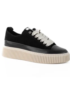 Scarpe Uomo Sneakers Camoscio Nero Beige Sportive Fondo Gomma Ampia GIOSAL-S1259A