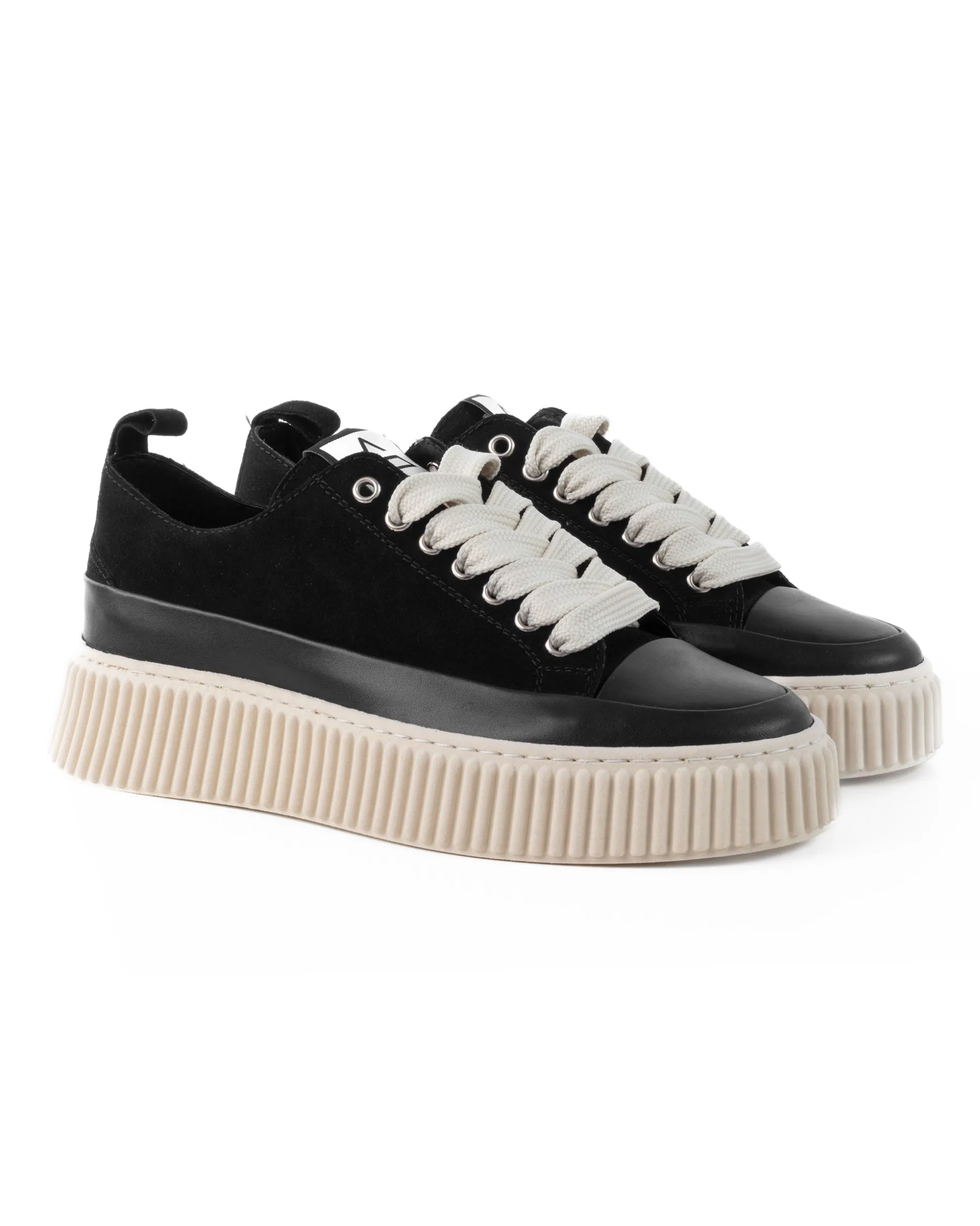 Scarpe Uomo Sneakers Camoscio Nero Beige Sportive Fondo Gomma Ampia GIOSAL-S1259A