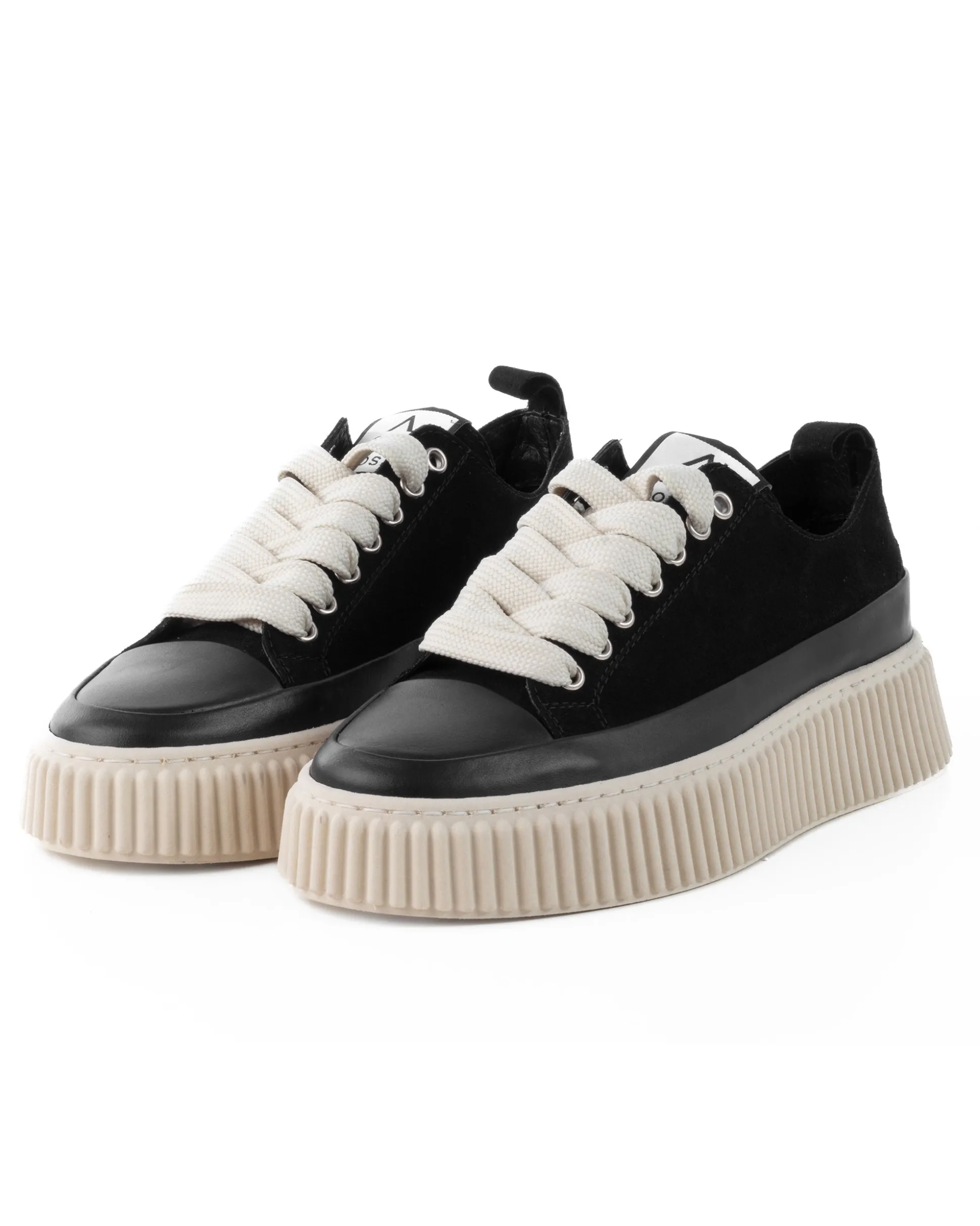 Scarpe Uomo Sneakers Camoscio Nero Beige Sportive Fondo Gomma Ampia GIOSAL-S1259A