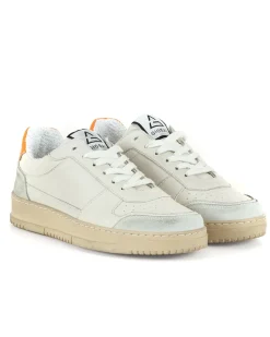 Scarpe Uomo Sneakers Ecopelle Camoscio Basic Bianco Arancione Casual Sportive GIOSAL-S1213A