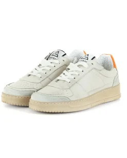 Scarpe Uomo Sneakers Ecopelle Camoscio Basic Bianco Arancione Casual Sportive GIOSAL-S1213A