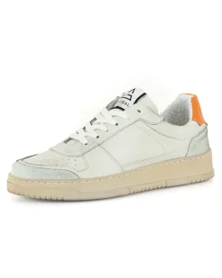 Scarpe Uomo Sneakers Ecopelle Camoscio Basic Bianco Arancione Casual Sportive GIOSAL-S1213A