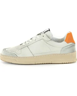 Scarpe Uomo Sneakers Ecopelle Camoscio Basic Bianco Arancione Casual Sportive GIOSAL-S1213A
