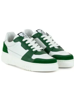 Scarpe Uomo Sneakers Ecopelle Camoscio Basic Bianco Verde Casual Sportive GIOSAL-S1221A