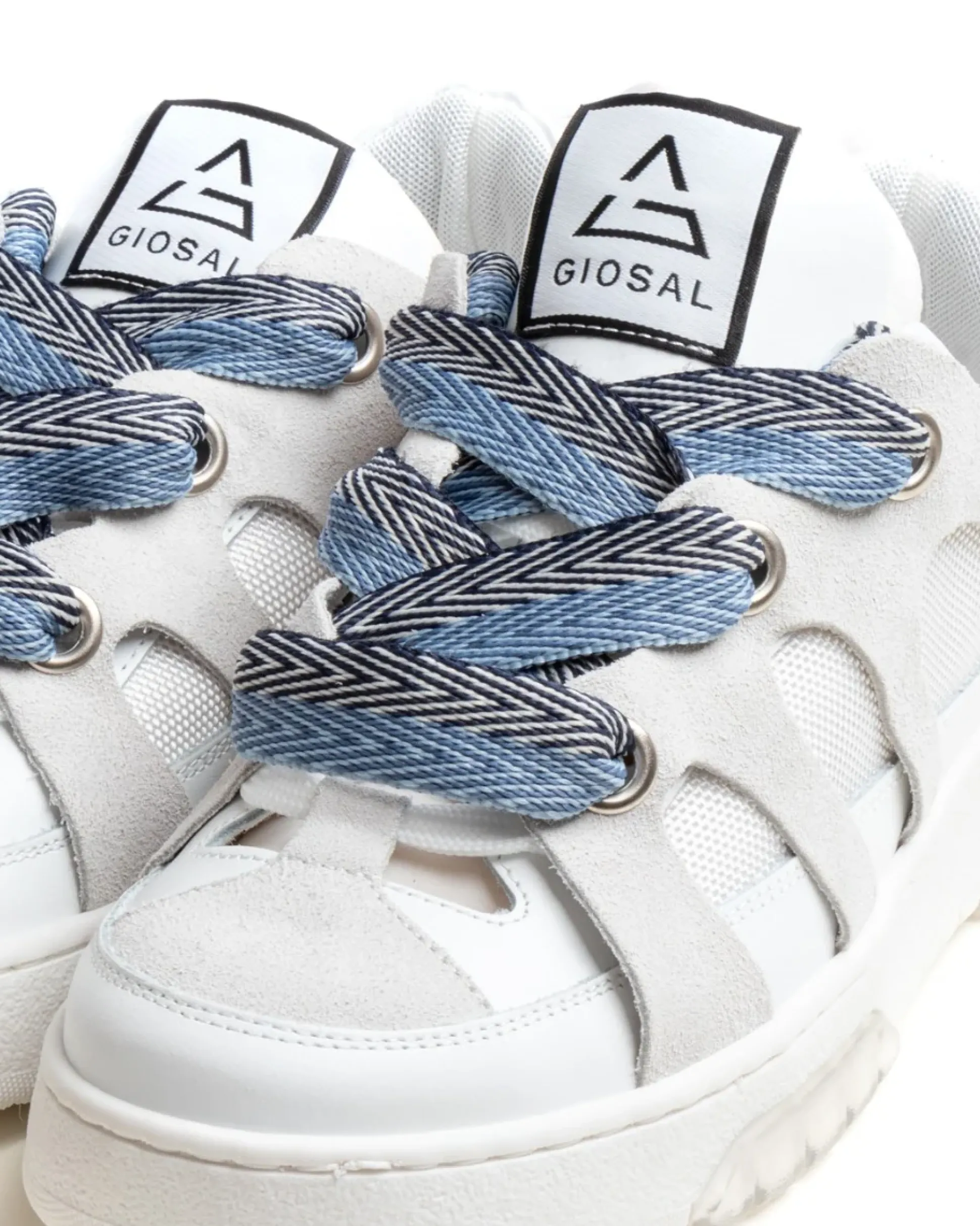 Scarpe Uomo Sneakers Ecopelle Bianco Grigio Lacci Colorati Casual Sportive GIOSAL-S1229A