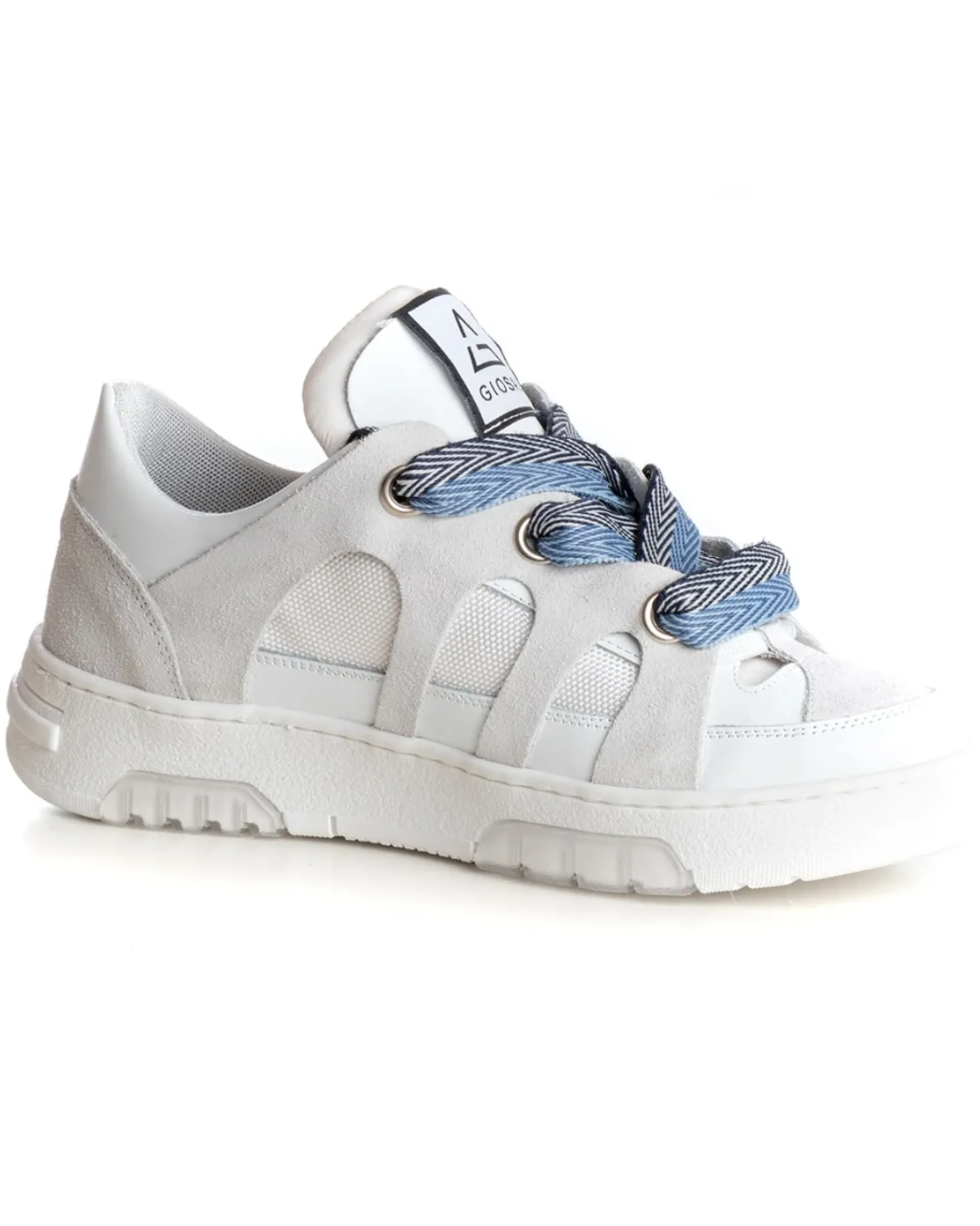 Scarpe Uomo Sneakers Ecopelle Bianco Grigio Lacci Colorati Casual Sportive GIOSAL-S1229A