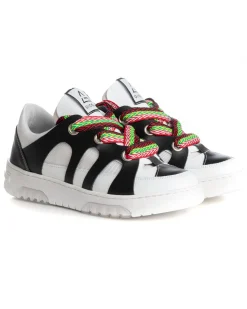Scarpe Uomo Sneakers Ecopelle Bianco Nero Lacci Colorati Casual Sportive GIOSAL-S1228A