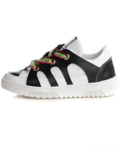 Scarpe Uomo Sneakers Ecopelle Bianco Nero Lacci Colorati Casual Sportive GIOSAL-S1228A