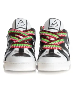 Scarpe Uomo Sneakers Ecopelle Bianco Nero Lacci Colorati Casual Sportive GIOSAL-S1228A