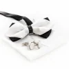 Set Papillon Gemelli Pochette Uomo Unisex Doppio Fiocco Bianco Nero Elegante Elegante Cerimonia GIOSAL-CP1080A