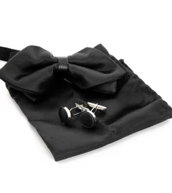 Set Papillon Pochette Gemelli Uomo Unisex Elegante Cerimonia Nero GIOSAL-CP1078A