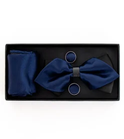 Set Papillon Pochette Gemelli Uomo Unisex Elegante Cerimonia Blu GIOSAL-CP1076A