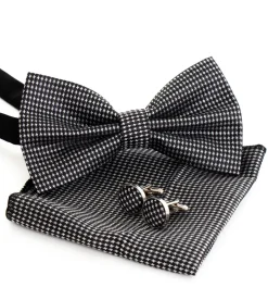 Set Papillon Pochette Gemelli Uomo Unisex Elegante Cerimonia Nero GIOSAL-CP1074A