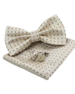Set pochette papillon gemelli uomo unisex elegante cerimonia pois panna GIOSAL-CP1166A