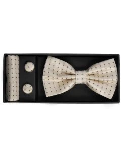 Set pochette papillon gemelli uomo unisex elegante cerimonia pois panna GIOSAL-CP1166A