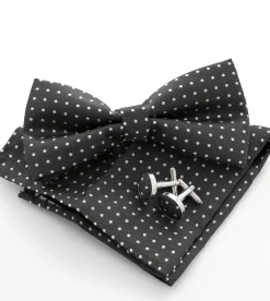 Set pochette papillon gemelli uomo unisex elegante cerimonia pois grigio scuro GIOSAL-CP1158A