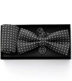 Set pochette papillon gemelli uomo unisex elegante cerimonia pois grigio scuro GIOSAL-CP1158A