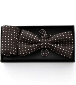 Set pochette papillon gemelli uomo unisex elegante cerimonia pois marrone GIOSAL-CP1159A