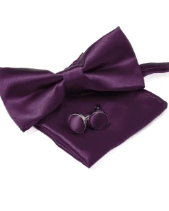 Set pochette papillon gemelli uomo unisex elegante classico cerimonia tinta unita viola GIOSAL-CP1157A