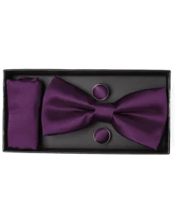 Set pochette papillon gemelli uomo unisex elegante classico cerimonia tinta unita viola GIOSAL-CP1157A