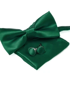 Set Pochette Papillon Gemelli Uomo Unisex Elegante Classico Cerimonia Tinta Unita Verde GIOSAL-CP1129A