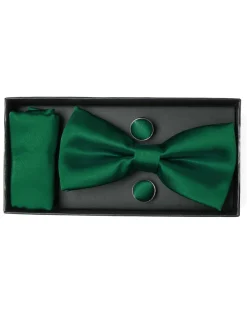 Set Pochette Papillon Gemelli Uomo Unisex Elegante Classico Cerimonia Tinta Unita Verde GIOSAL-CP1129A