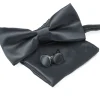Set Pochette Papillon Gemelli Uomo Unisex Elegante Classico Cerimonia Tinta Unita Grigio Scuro GIOSAL-CP1128A