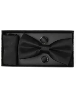 Set Pochette Papillon Gemelli Uomo Unisex Elegante Classico Cerimonia Tinta Unita Nero GIOSAL-CP1127A