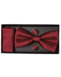 Set Pochette Papillon Gemelli Uomo Unisex Elegante Classico Cerimonia Tinta Unita Bordeaux GIOSAL-CP1126A