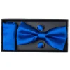 Set Pochette Papillon Gemelli Uomo Unisex Elegante Classico Cerimonia Tinta Unita Blu Royal GIOSAL-CP1125A