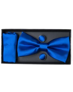 Set Pochette Papillon Gemelli Uomo Unisex Elegante Classico Cerimonia Tinta Unita Blu Royal GIOSAL-CP1125A