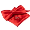 Set Pochette Papillon Gemelli Uomo Unisex Elegante Classico Cerimonia Tinta Unita Rosso GIOSAL-CP1124A