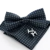 Set Pochette Papillon Gemelli Uomo Unisex Blu Scuro Elegante Classico Fantasia Pois Cerimonia GIOSAL-CP1122A