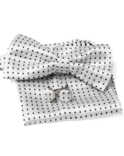 Set Pochette Papillon Gemelli Uomo Unisex Elegante Cerimonia Pois Bianco GIOSAL-CP1123A