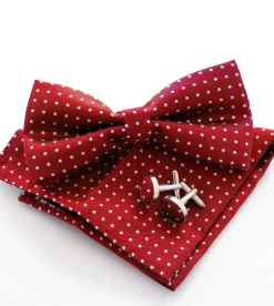 Set Pochette Papillon Gemelli Uomo Unisex Elegante Cerimonia Pois Rosso GIOSAL-CP1052A