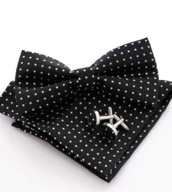 Set Pochette Papillon Gemelli Uomo Unisex Nero Elegante Classico Fantasia Pois Cerimonia GIOSAL-CP1054A