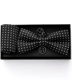 Set Pochette Papillon Gemelli Uomo Unisex Nero Elegante Classico Fantasia Pois Cerimonia GIOSAL-CP1054A