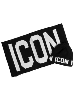 Set Sciarpa Cappello Zuccotto Logo Nero Bianco ICON ICXF2W6BOX3