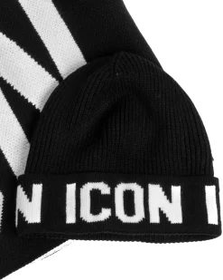Set Sciarpa Cappello Zuccotto Logo Nero Bianco ICON ICXF2W6BOX3