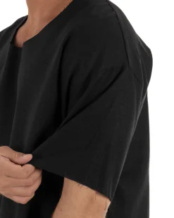 T-shirt casacca uomo lino girocollo over fit sfrangiata nero GIOSAL-TS3281A