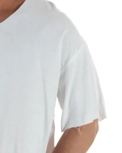 T-shirt casacca uomo lino girocollo over fit sfrangiata bianco GIOSAL-TS3282A