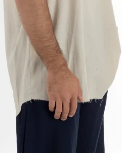 T-shirt casacca uomo lino girocollo over fit sfrangiata beige GIOSAL-TS3283A