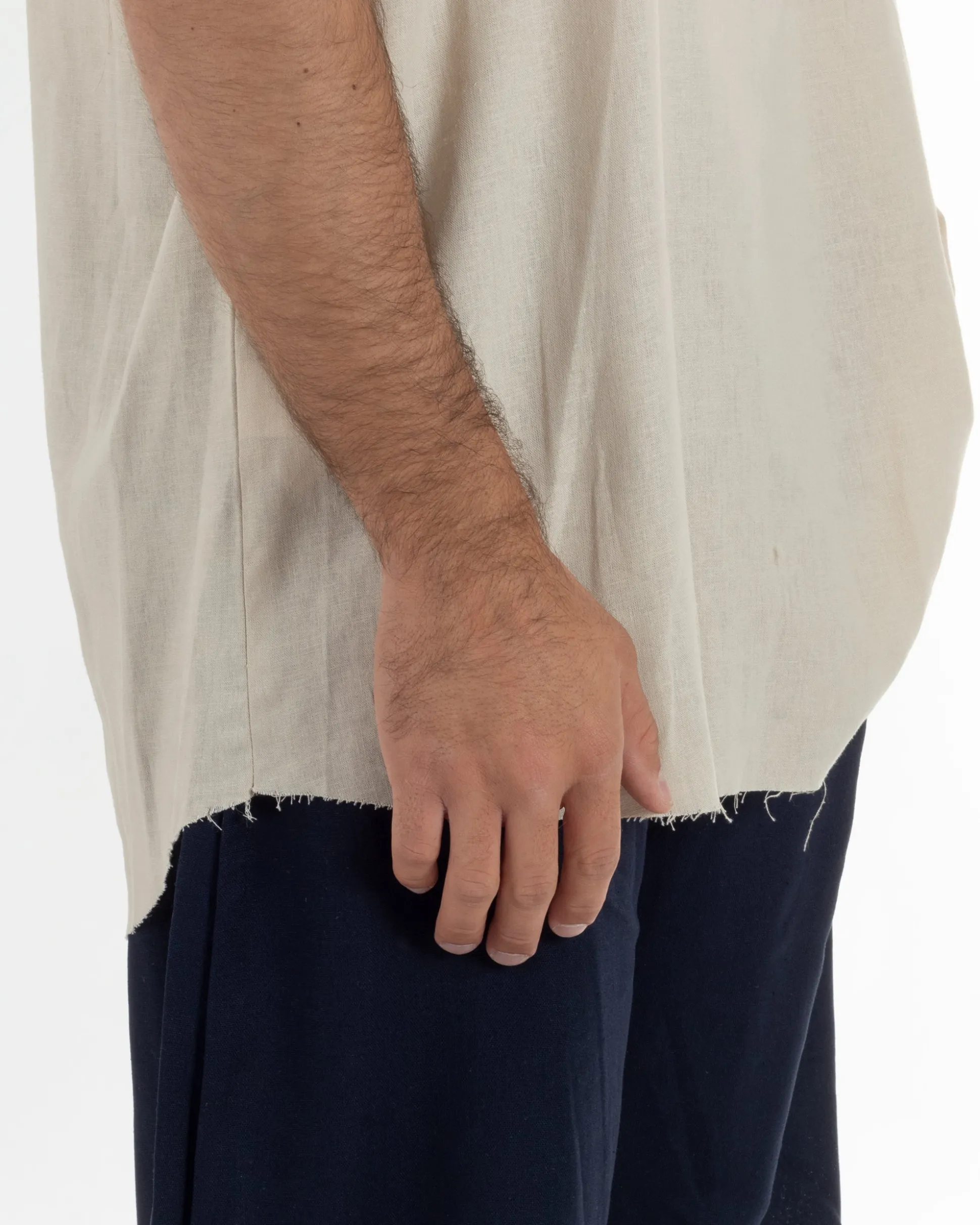 T-shirt casacca uomo lino girocollo over fit sfrangiata beige GIOSAL-TS3283A