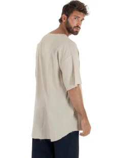 T-shirt casacca uomo lino girocollo over fit sfrangiata beige GIOSAL-TS3283A