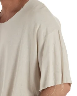 T-shirt casacca uomo lino girocollo over fit sfrangiata beige GIOSAL-TS3283A