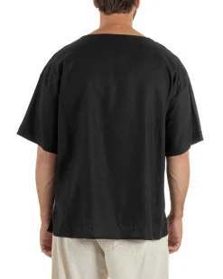 T-shirt casacca uomo lino over fit con scollo a v profondo nero GIOSAL-TS3279A