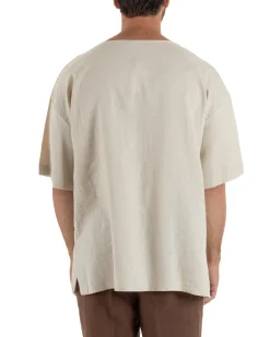 T-shirt casacca uomo lino over fit con scollo a v profondo beige GIOSAL-TS3278A