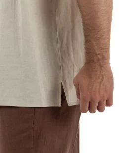 T-shirt casacca uomo lino over fit con scollo a v profondo beige GIOSAL-TS3278A